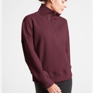 Athleta Cozy Karma Burgundy Fleece Lined Cowl Neck Pullover 1/4 Quarter Sweater